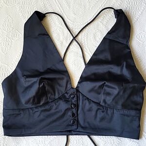Free People Black Satin Lace-Up Bralette